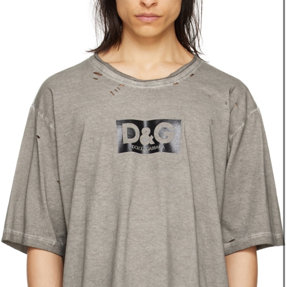 Dolce & Gabbana Distressed Gray Tee